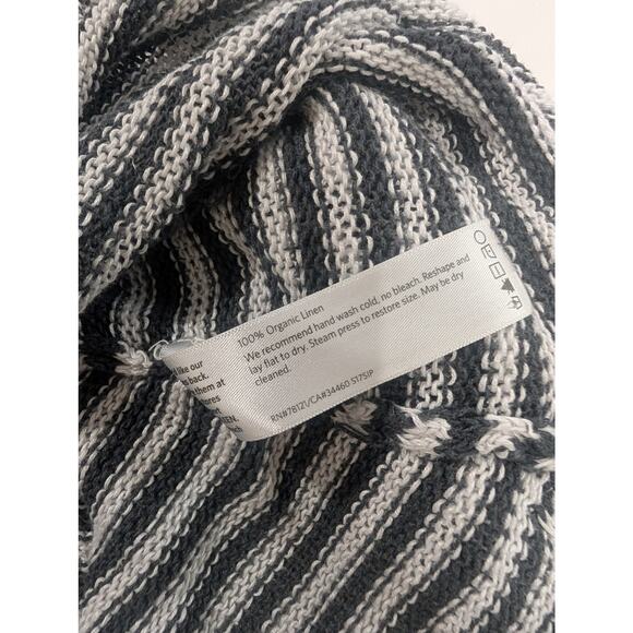 Eileen Fisher Sweater Womens Large Gray Striped Organic Linen Short Sleeve - Picture 6 of 9
